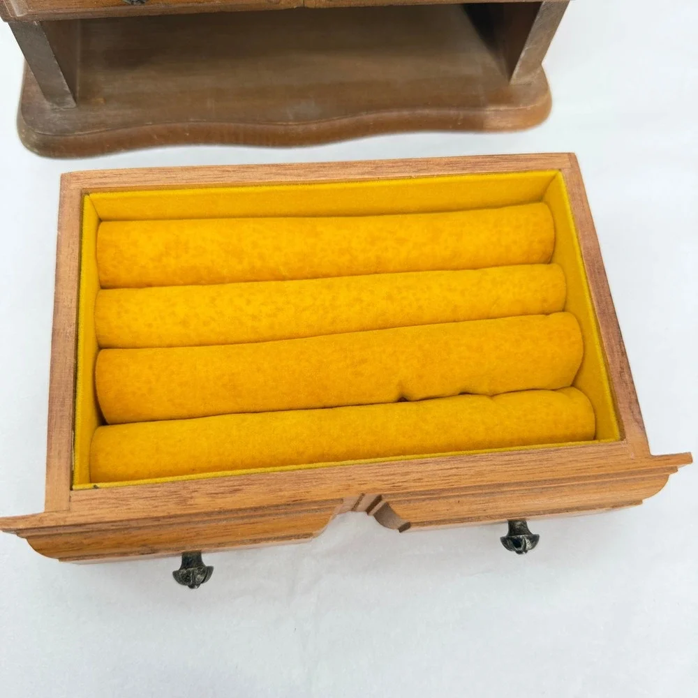 Price Imports Wooden Jewelry Box Mirror Drawer VTG Felt Lined Retro Vanity